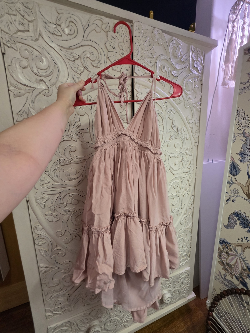 S Blush Pink Tiered V-Neck Sundress